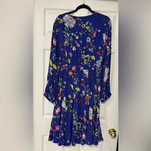 Maeve Anthropologie Maplewood Blue Floral Long Sleeves Button Dress Size XL - Picture 7 of 14